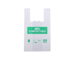 Biodegradable T-shirt bag with green eco label