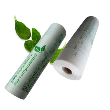 Compostable bag rolls with green leaves decoration