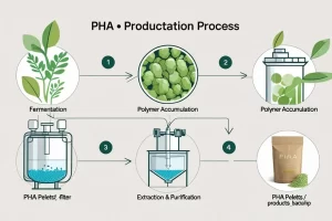 pha-production-process-flowchart ‣ Plastic bag manufacturer & Supplier in Vietnam ‣ HAPLAST Flowchart of the PHA production process from fermentation to final products.