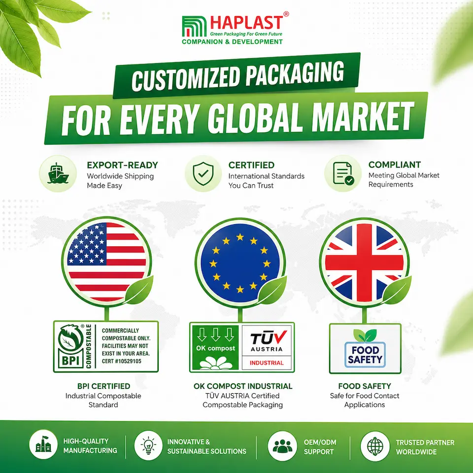 HAPLAST sustainable packaging solutions for Japan market with compostable and recyclable packaging certifications