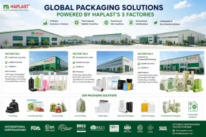 HAPLAST three modern manufacturing facilities producing plastic bags, compostable bags, and customized packaging solutions for global export markets.