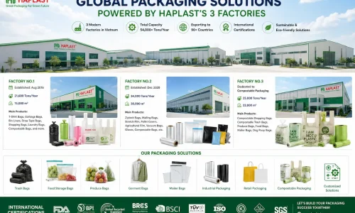 HAPLAST three modern manufacturing facilities producing plastic bags, compostable bags, and customized packaging solutions for global export markets.